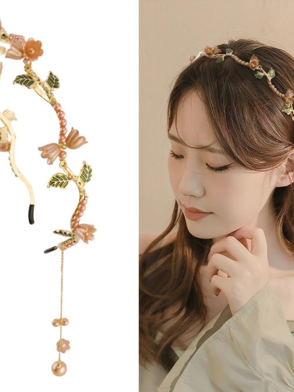 Gold Flower Headband for Women Girls Hair Vine Gold Leaf Boho Headband Wedding F